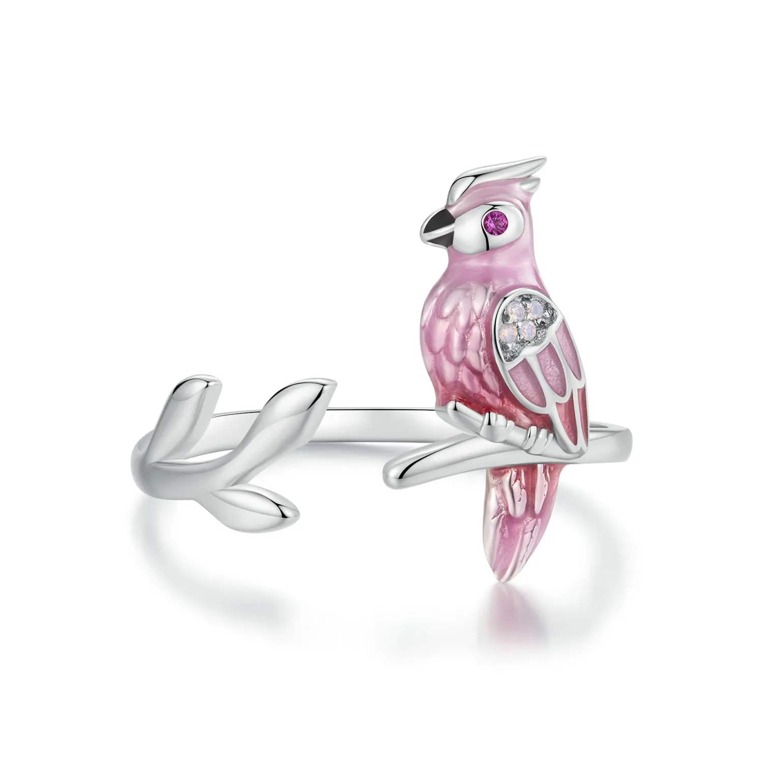 pandora style pink parrot open ring bsr551e