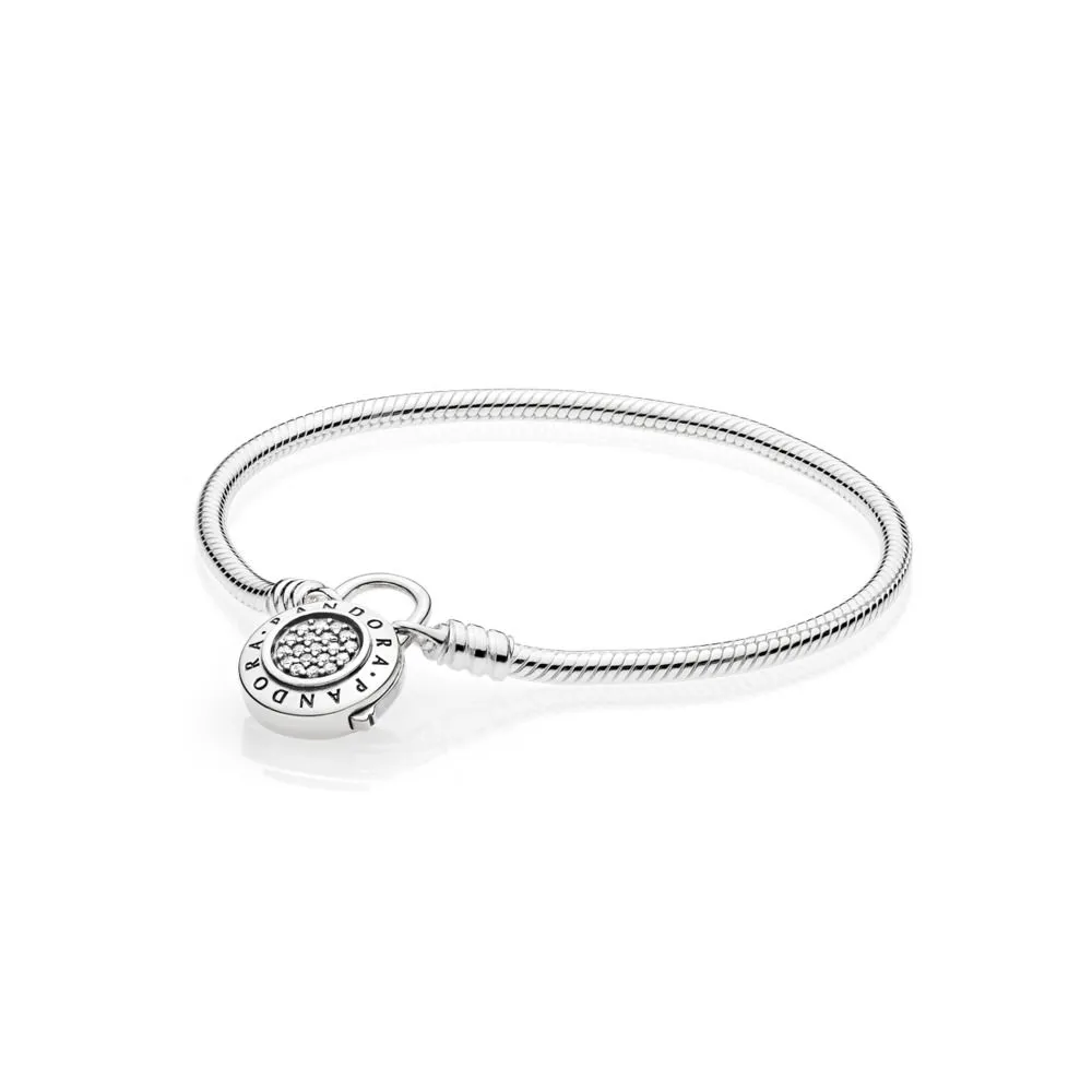 moments smooth bracelet with pandora signature padlock 597092cz