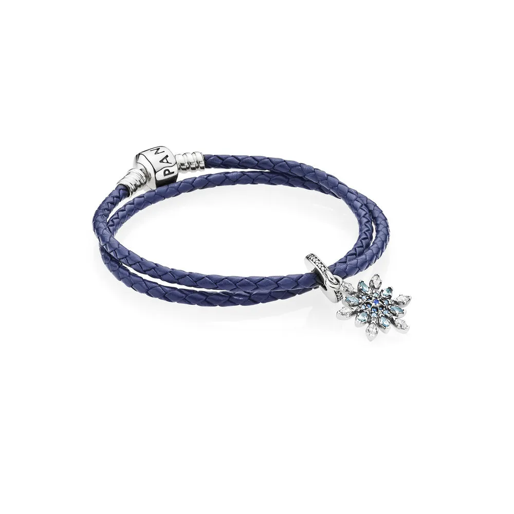 pandora blue leather bracelet with snowflake r900168