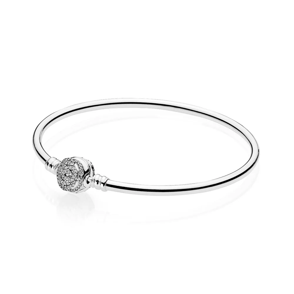 PANDORA Disney Belle Enchanted Rose Silver Bangle Bracelet - 590748CZ