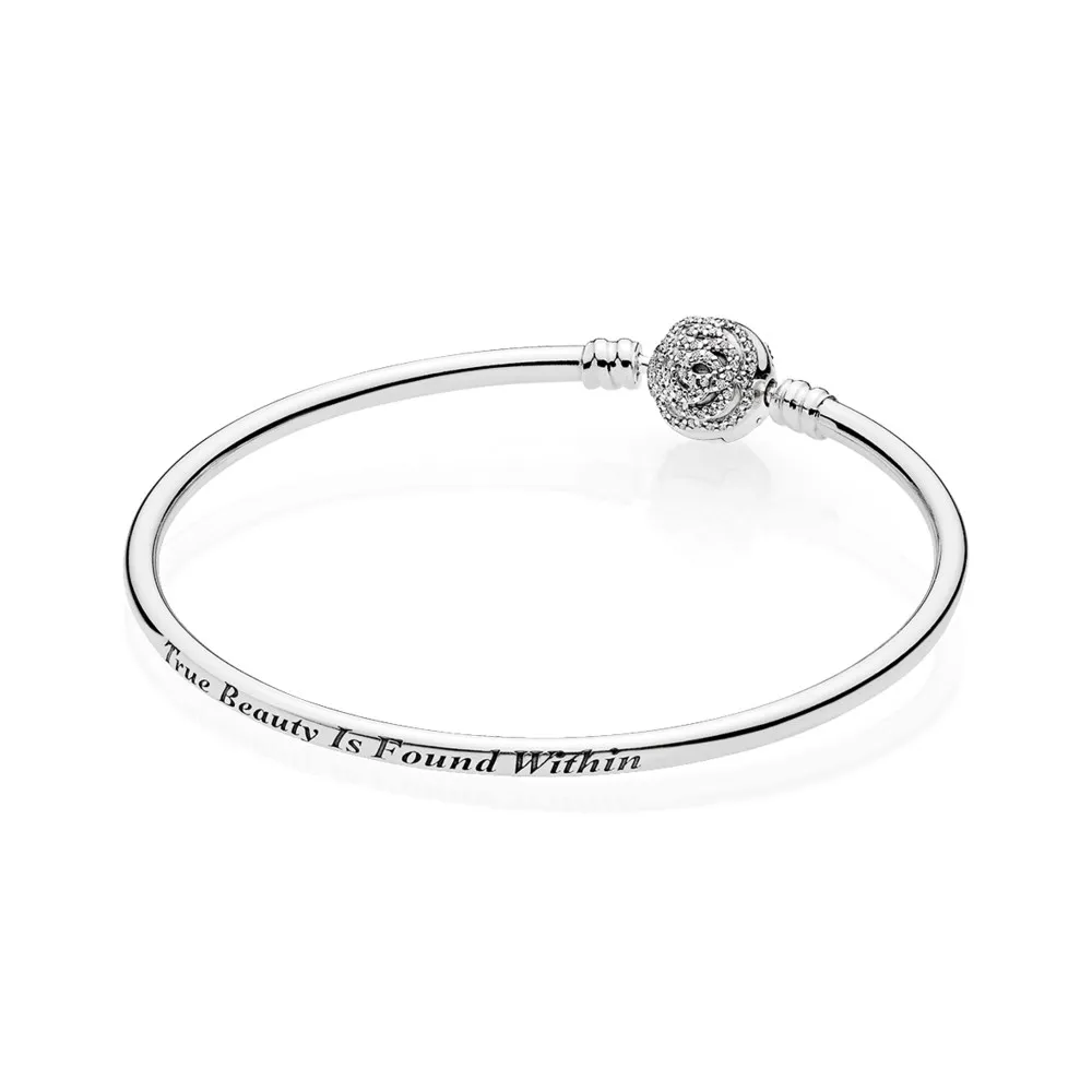 PANDORA Disney Belle Enchanted Rose Silver Bangle Bracelet - 590748CZ