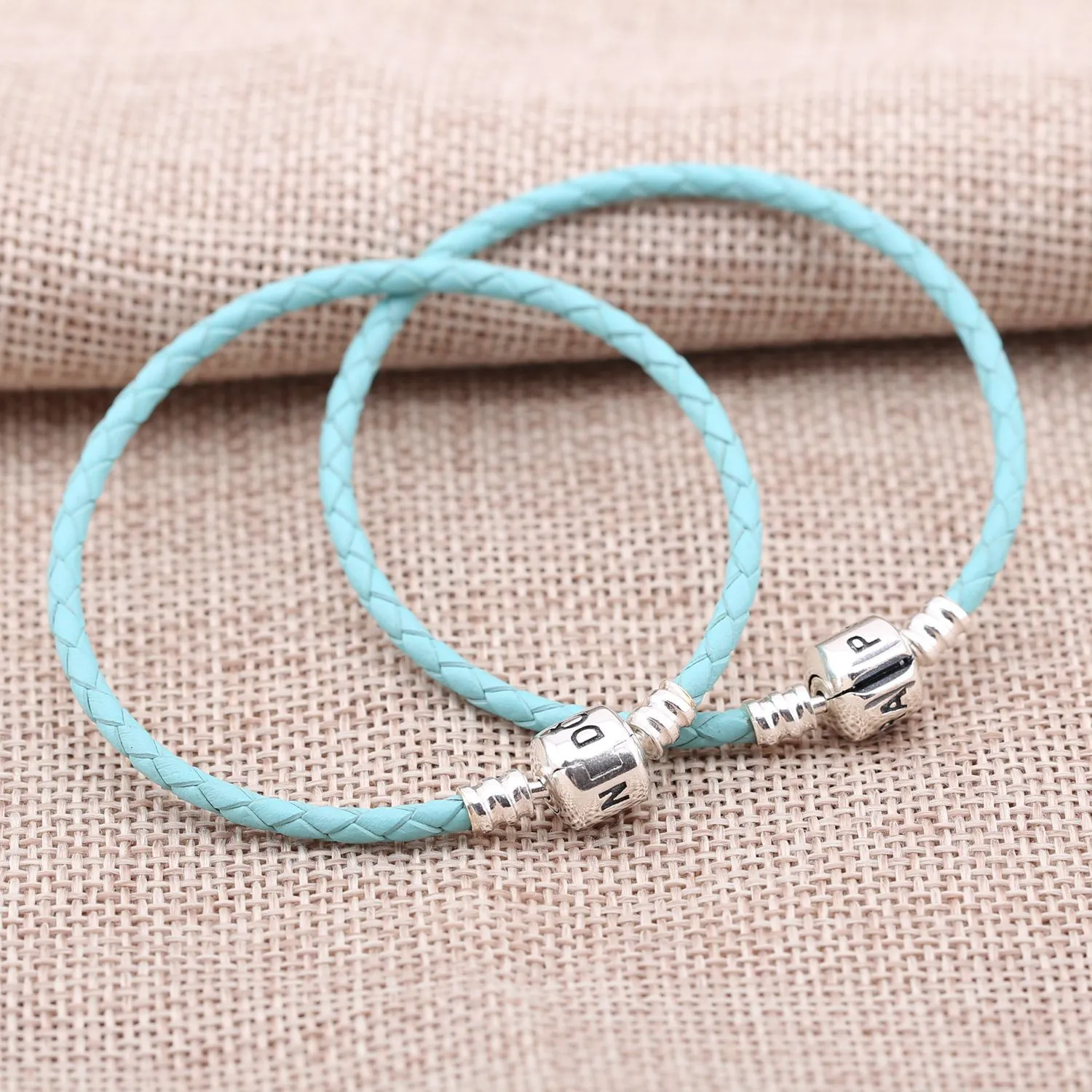 PANDORA Light Blue Single Leather Silver Clasp Bracelet - 590705CRD-BC