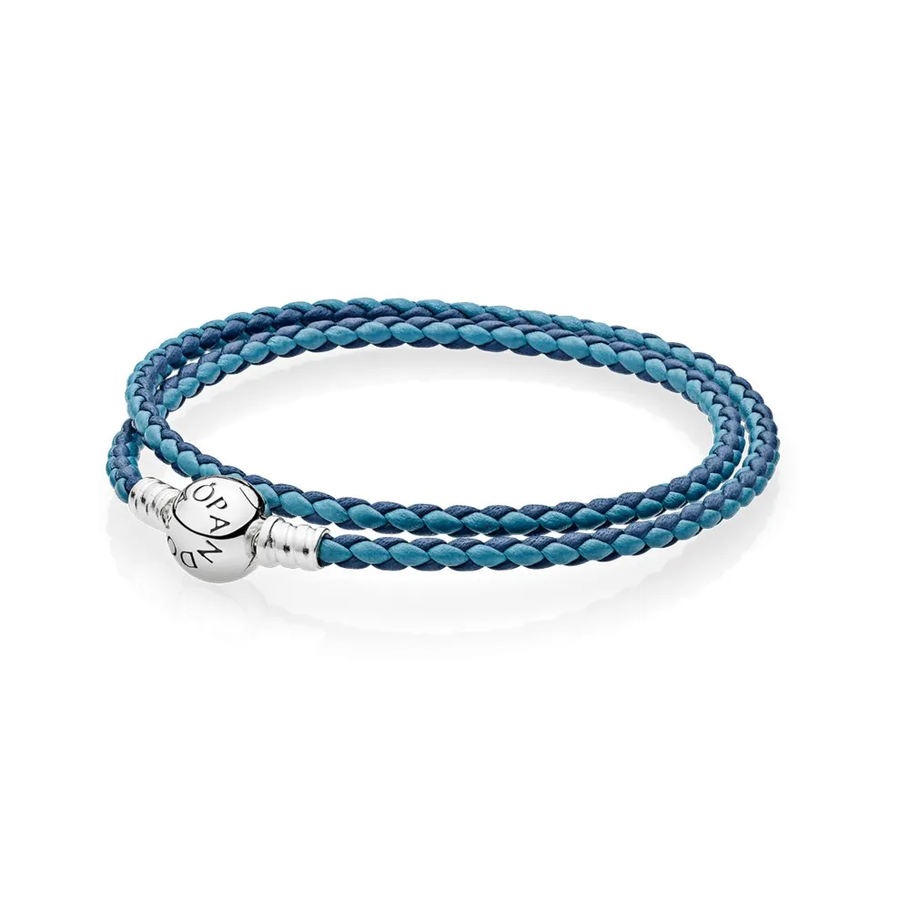 PANDORA Mixed Blue Woven Double-Leather Charm Bracelet - 590747CBMX-D