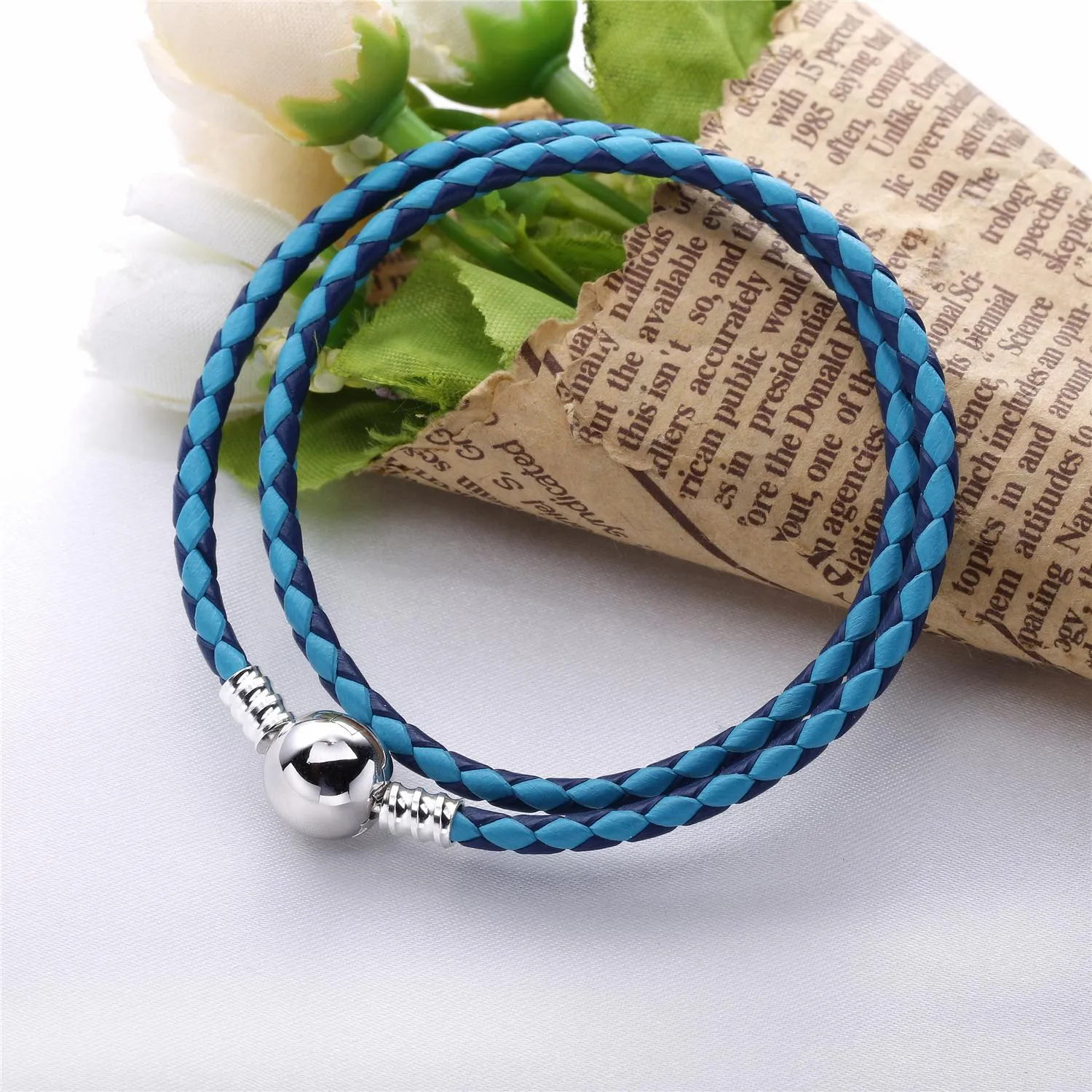 PANDORA Mixed Blue Woven Double-Leather Charm Bracelet - 590747CBMX-D