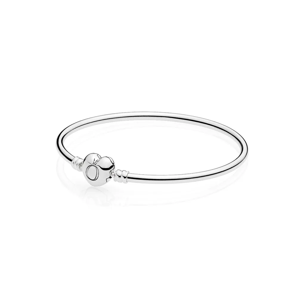 PANDORA Moments Silver Bangle Logo Heart Clasp Bracelet - 596268