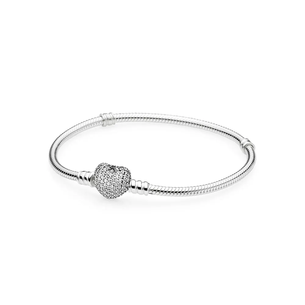 pandora moments silver bracelet with pavé heart clasp cha 590727cz