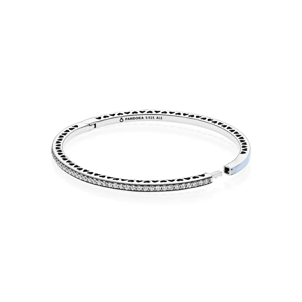 Radiant Hearts of PANDORA Bangle Bracelet, Air Blue Enamel & Clear CZ - 590537EN131