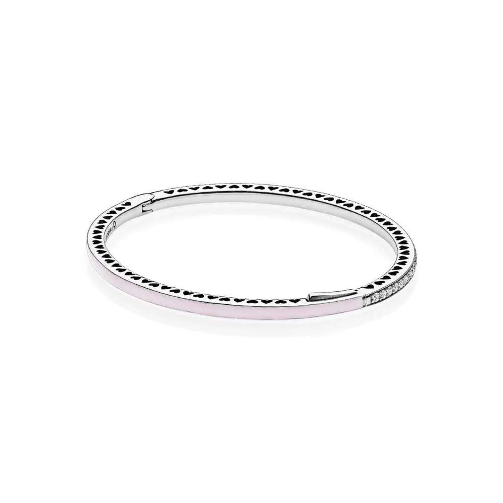 Radiant Hearts of PANDORA Bangle Bracelet, Light Pink Enamel & Clear CZ - 590537EN68