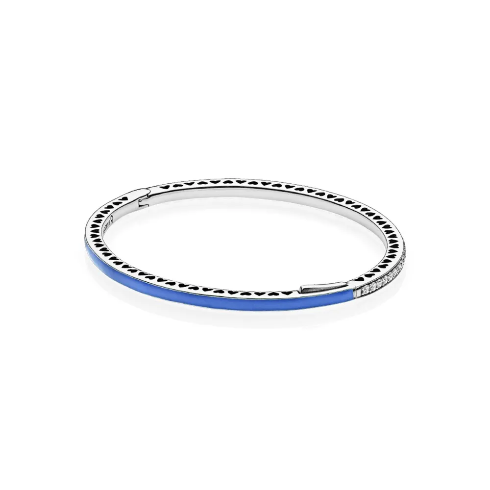 Radiant Hearts of PANDORA Bangle Bracelet, Princess Blue Enamel & Clear CZ - 590537EN82