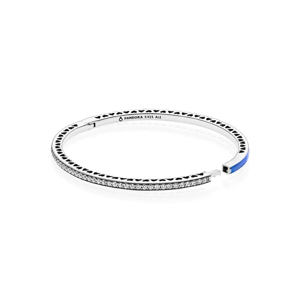 Radiant Hearts of PANDORA Bangle Bracelet, Princess Blue Enamel & Clear CZ - 590537EN82