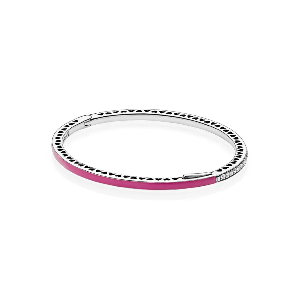 radiant hearts of pandora bangle bracelet radiant orchid enamel clear cz 590537en69