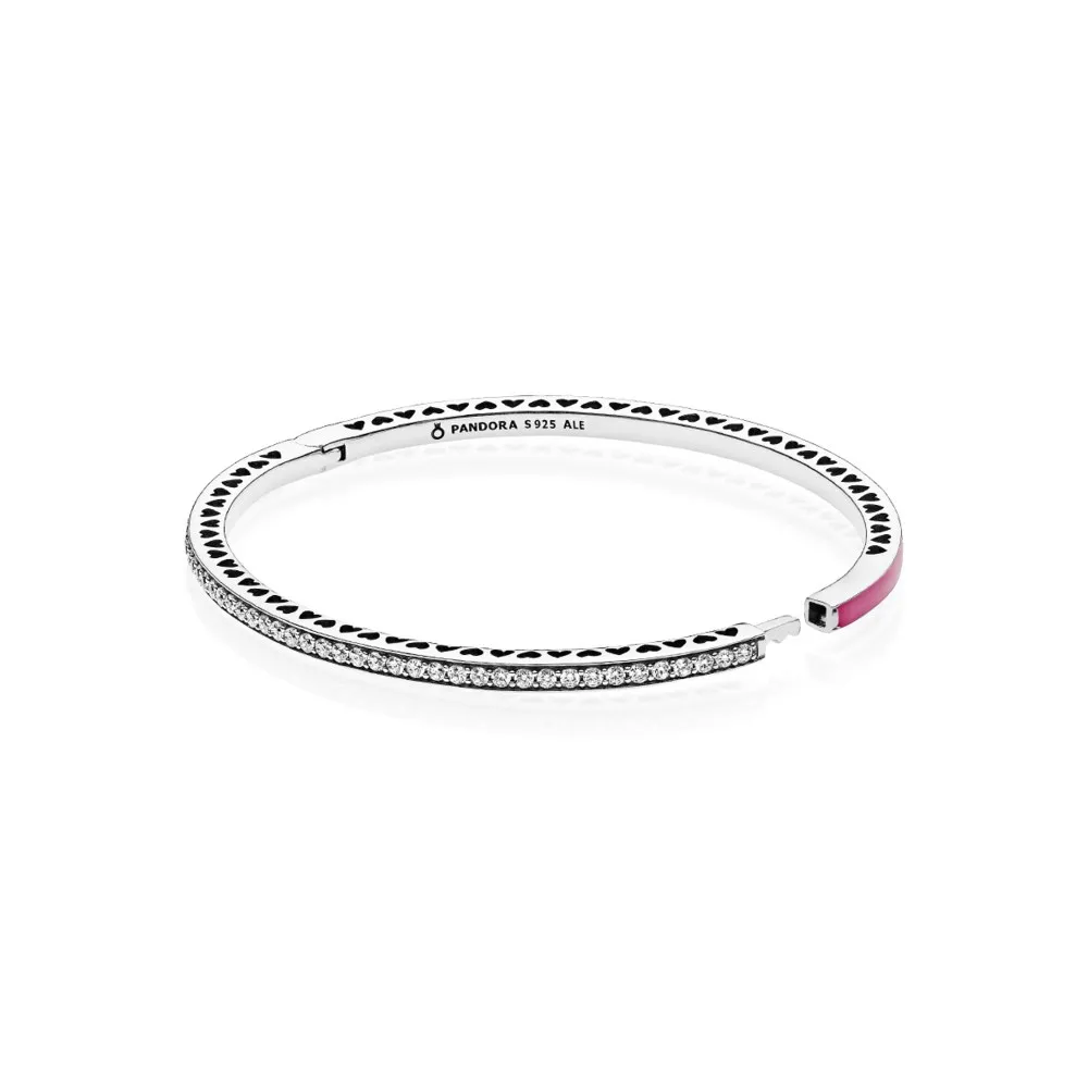 Radiant Hearts of PANDORA Bangle Bracelet, Radiant Orchid Enamel & Clear CZ - 590537EN69