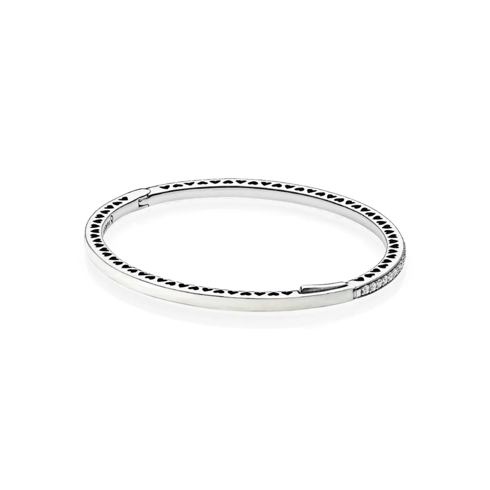 Radiant Hearts of PANDORA Bangle Bracelet, Silver Enamel & Clear CZ - 590537EN23