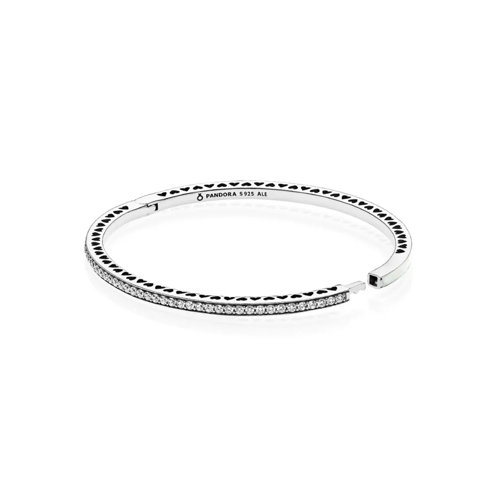 Radiant Hearts of PANDORA Bangle Bracelet, Silver Enamel & Clear CZ - 590537EN23