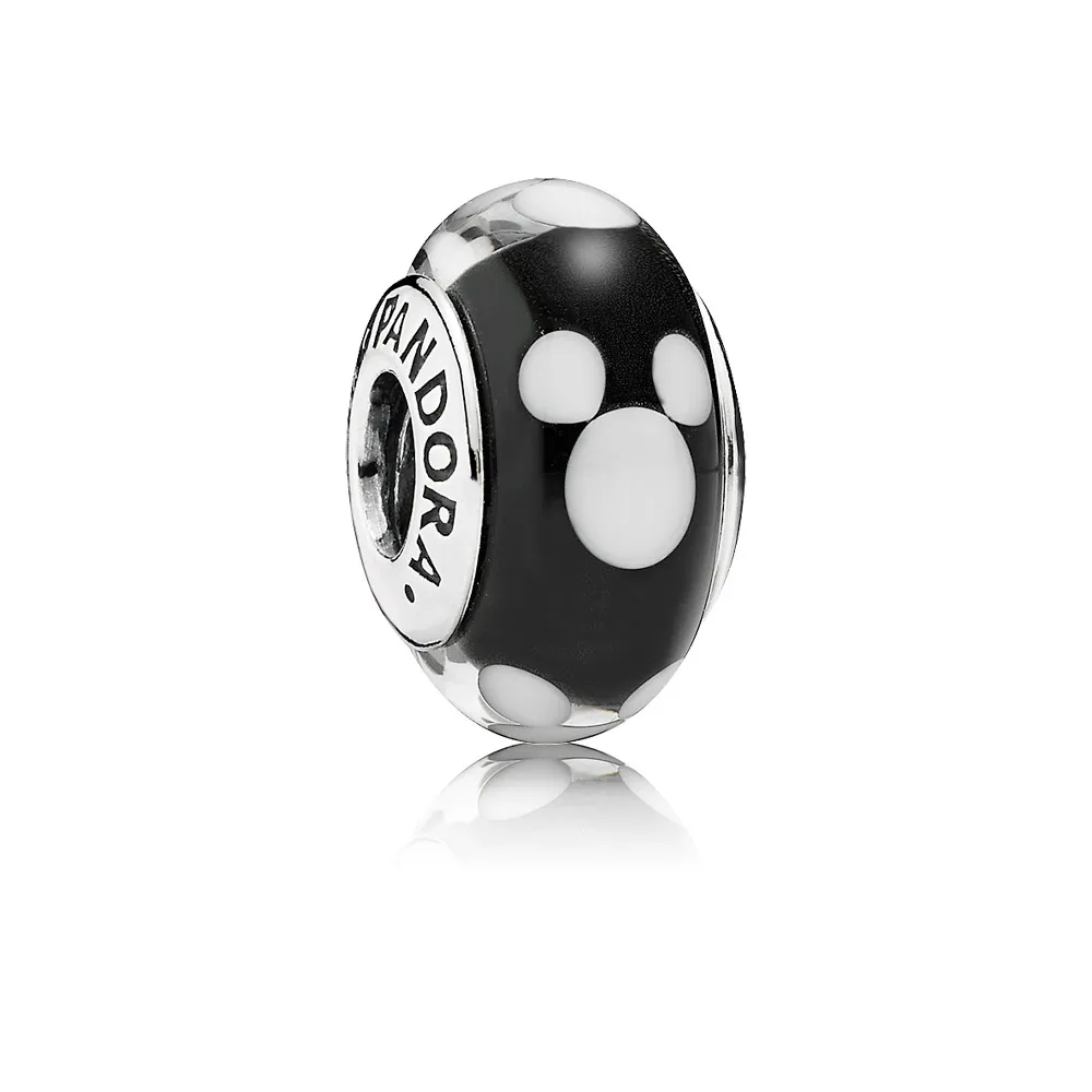 Disney Mickey silver charm with black and white Murano glass