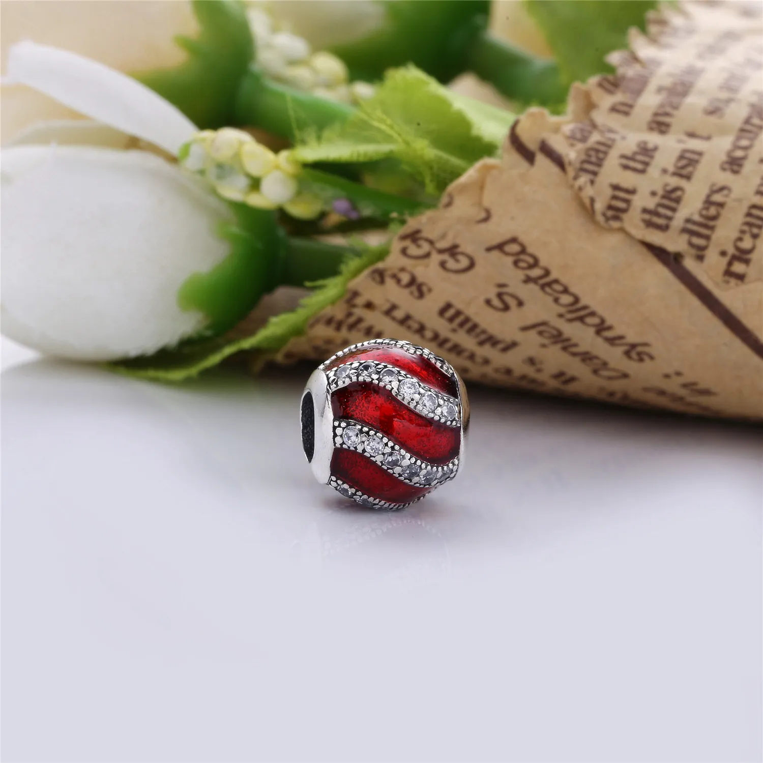 PANDORA Adornment Charm, Translucent Red Enamel Clear CZ - 791991EN07