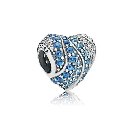 PANDORA Aqua Heart Charm, Aqua London Blue Crystals Clear CZ - 797015NABMX