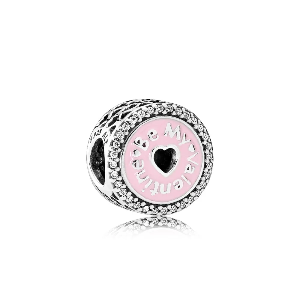 pandora be my valentine silver charm with clear cubic zirconia and pink 792040cz