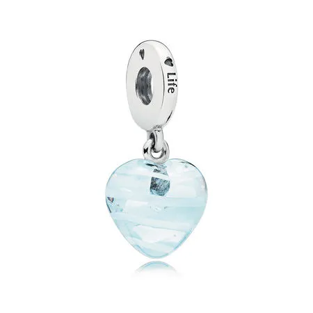 pandora blue ribbon heart dangle charm murano glass 797142