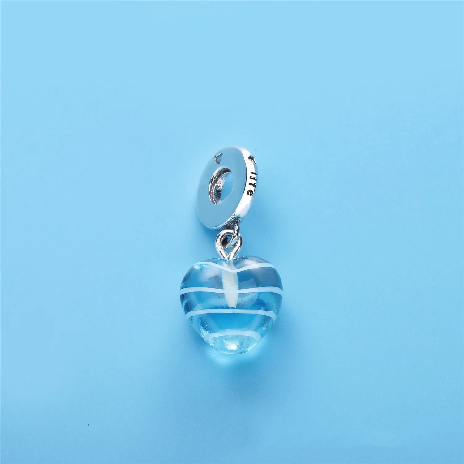 PANDORA Blue Ribbon Heart Dangle Charm, Murano Glass - 797142