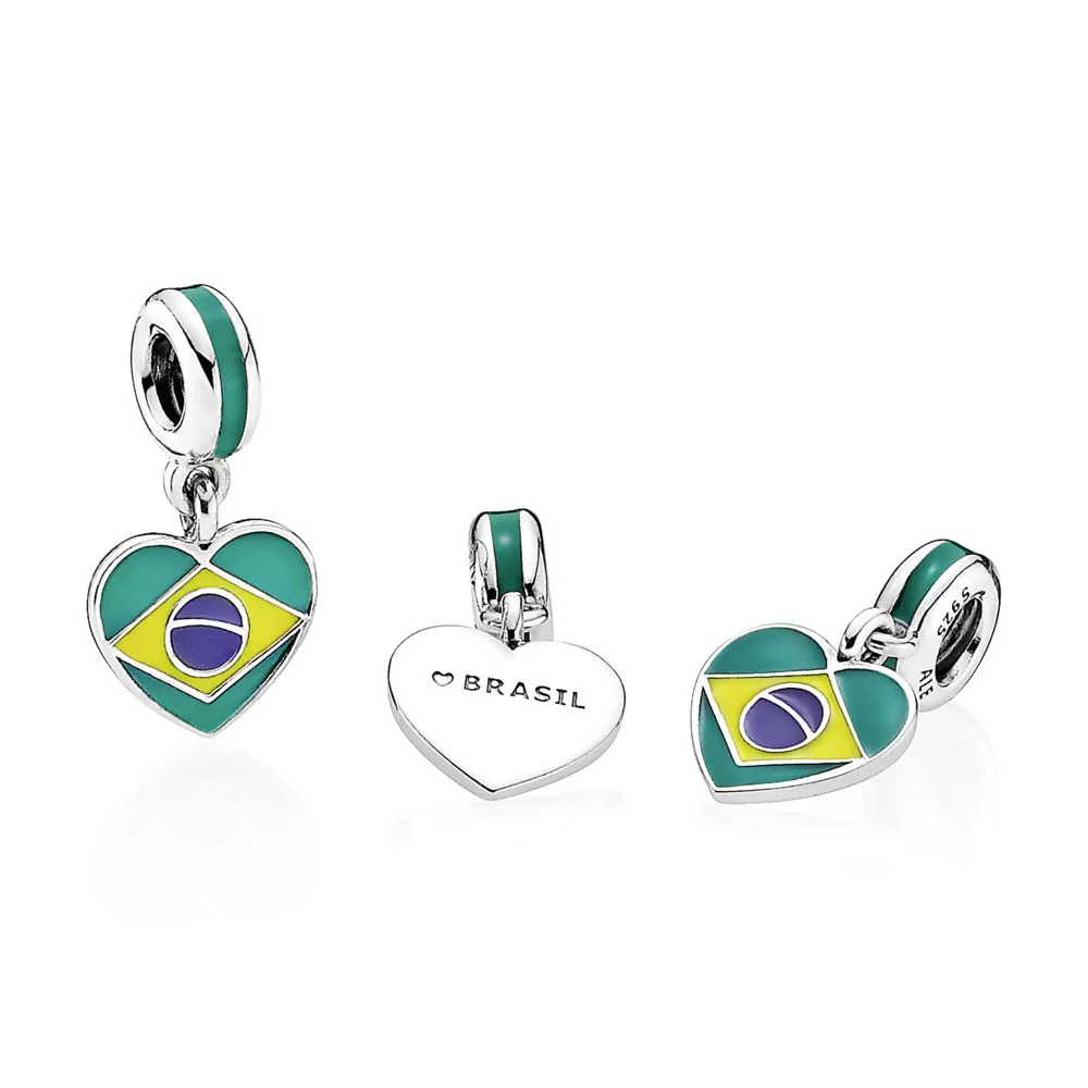 PANDORA Brazil Heart Flag, Mixed Enamels Pendant Charm - 791911ENMX