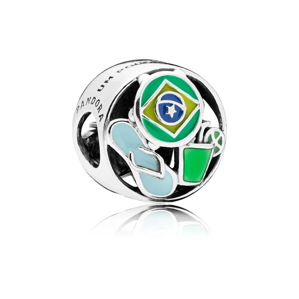 PANDORA Brazil silver charm with green, blue and yellow enamel - 797219ENMX