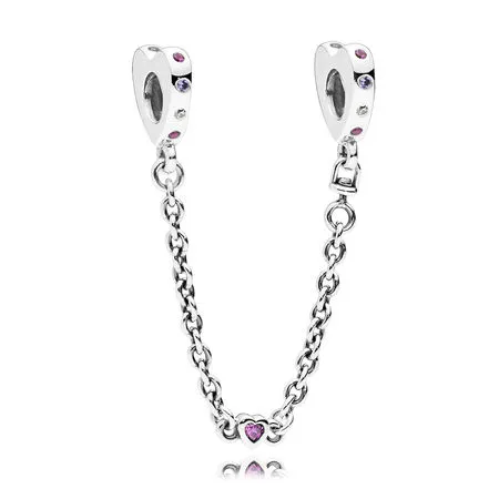 pandora bright hearts safety chain pink crystals 797245nrpmx