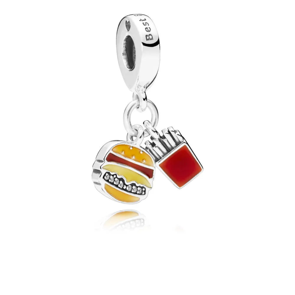 PANDORA Burger & Fries Dangle Charm, Red, Golden & Yellow Enamel - 797211ENMX