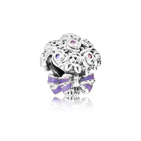 PANDORA Celebration Bouquet Charm, Lilac Rose Pink Crystals Purple Enamel - 797260NLC