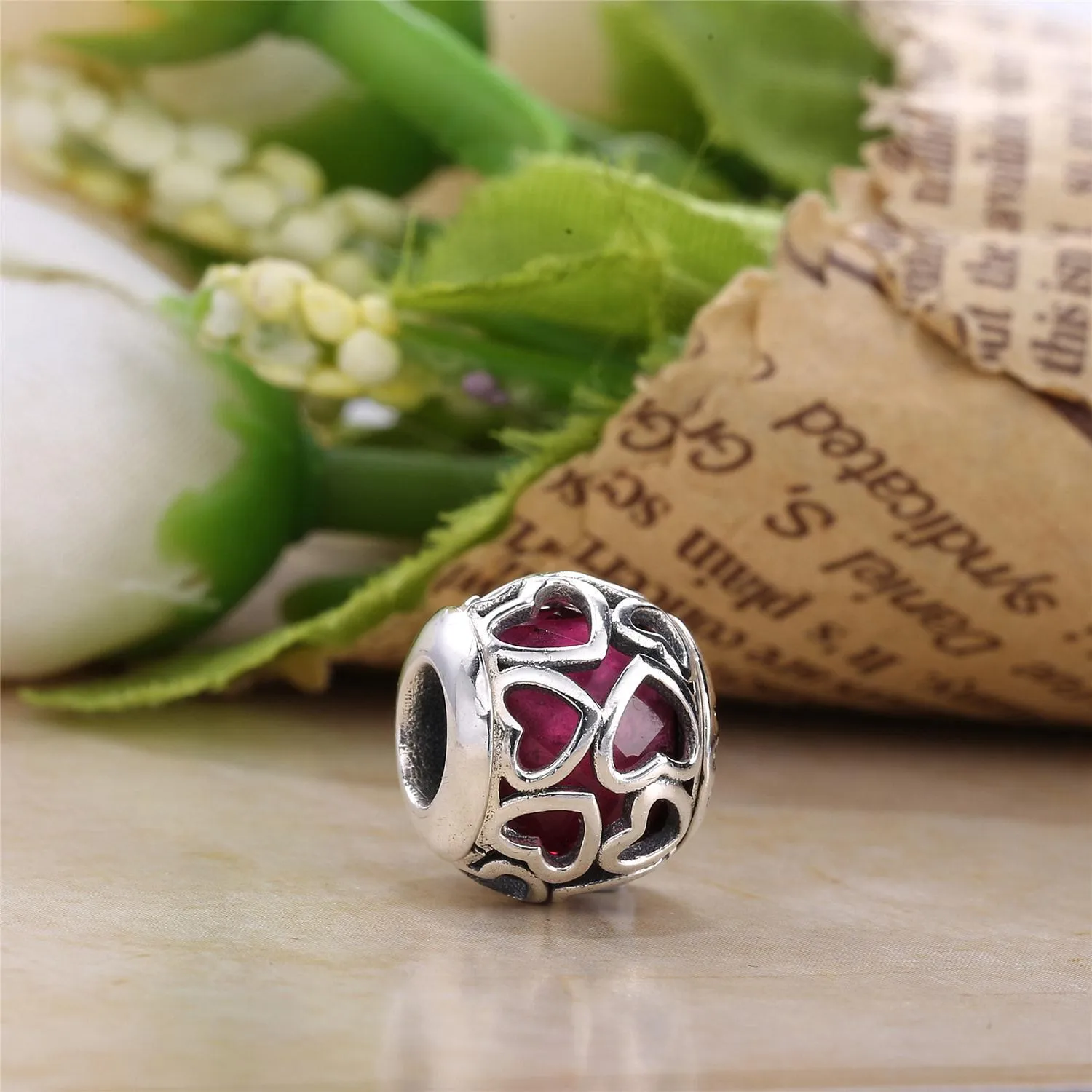 PANDORA Cerise Encased in Love Charm, Cerise Crystal - 792036NCC