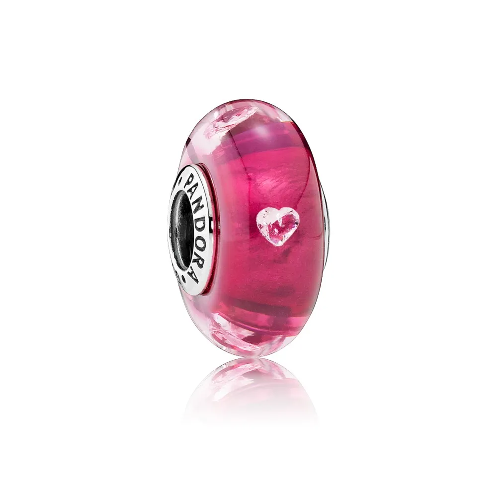 PANDORA Cerise Heart Charm, Murano Glass Clear CZ - 791664PCZ