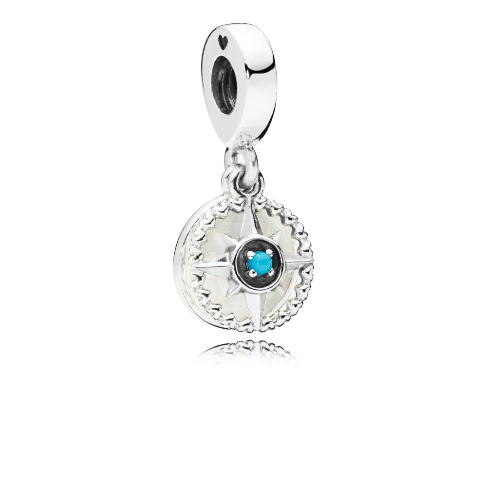 PANDORA Compass Rose Dangle Charm, Silver Enamel & Cyan Blue Crystal - 797196EN23