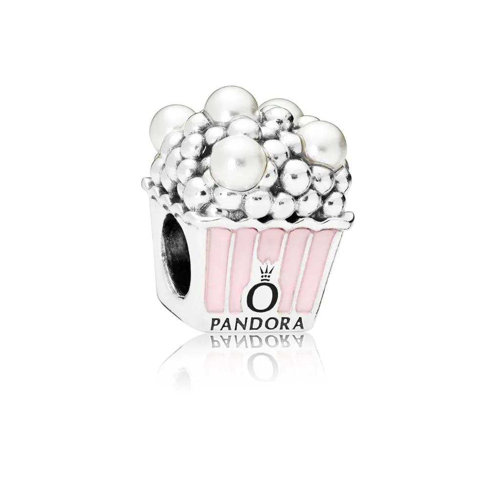 PANDORA Delicious Popcorn Charm, Pale Pink Enamel & White Crystal Pearls - 797213EN160