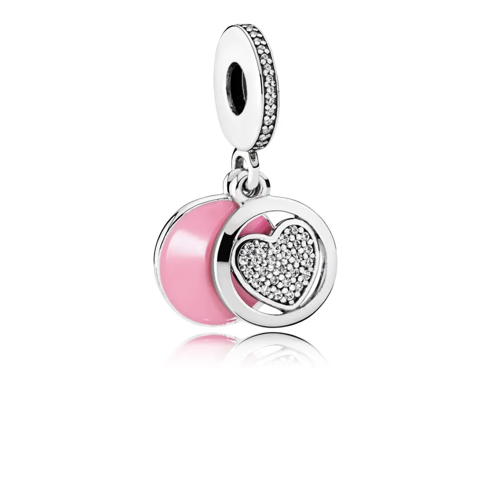 PANDORA Devoted Heart, Pink Enamel Clear CZ Dangle Charm - 792149EN24