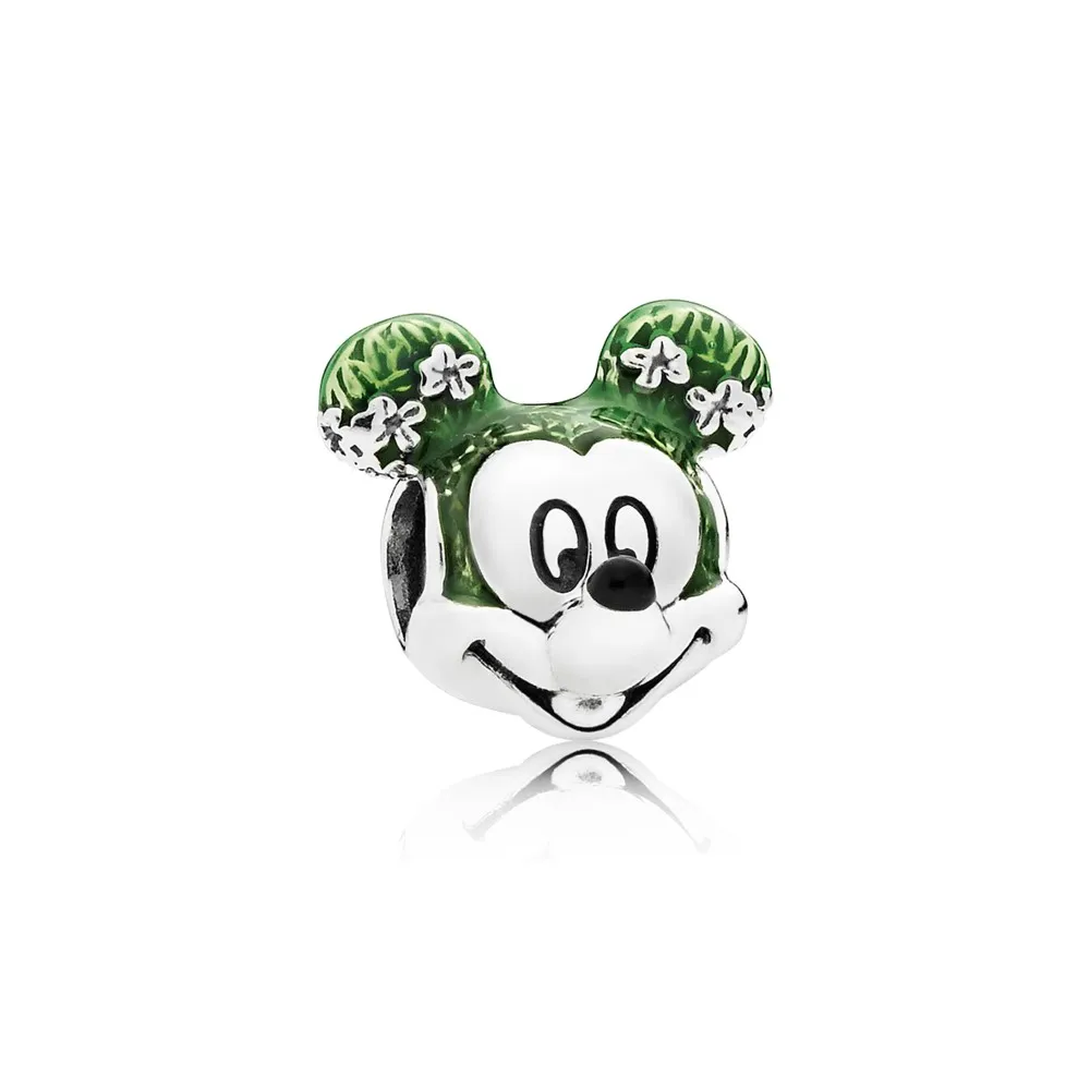 pandora disney mickey epcot silver charm with black and green enamel 796603enmx