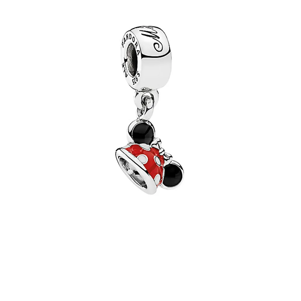 pandora disney minnie ear hat silver dangle with black red and white enamel 792122enmx