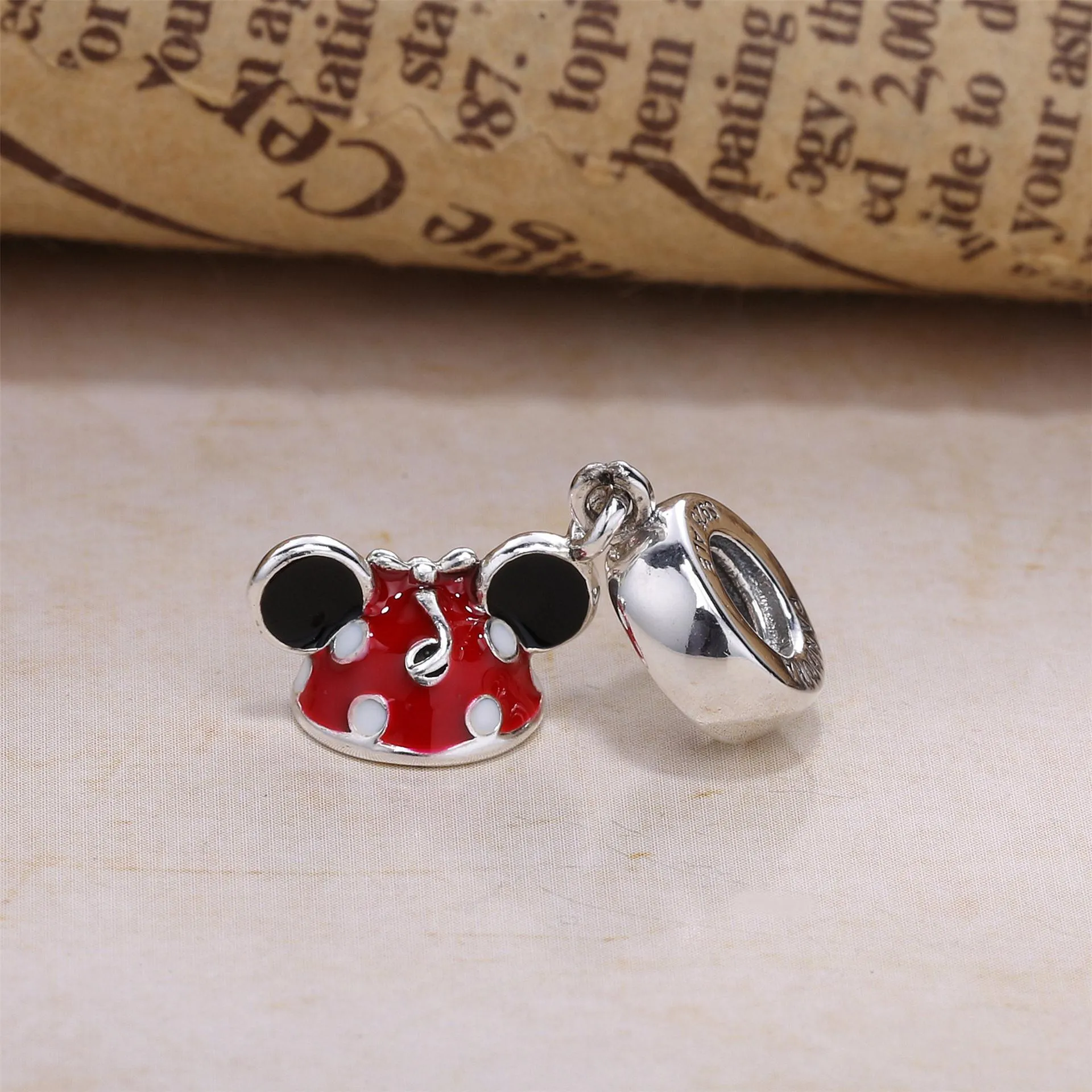 PANDORA Disney Minnie ear hat silver dangle with black, red and white enamel - 792122ENMX