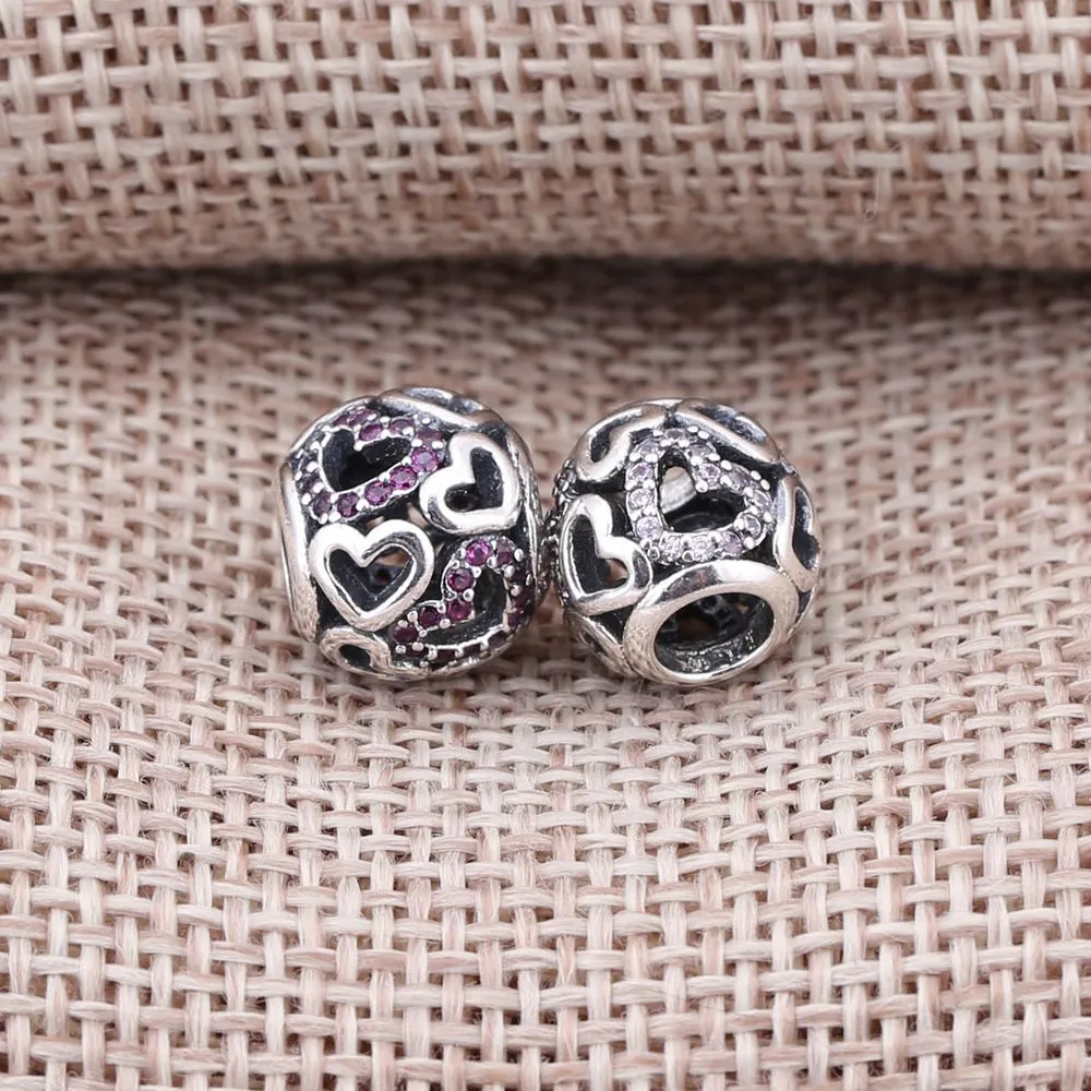 PANDORA Fancy Pink Falling In Love Openwork Charmora Charm - 791424CZS