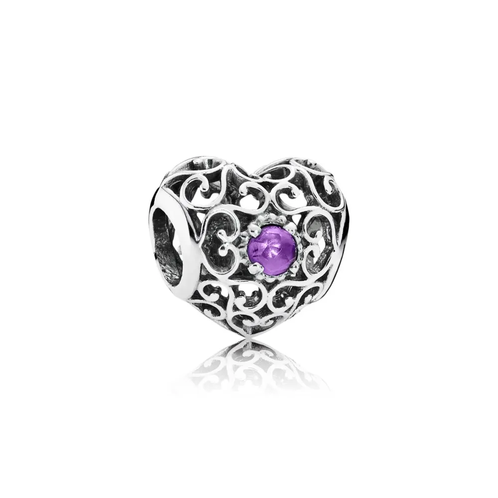 PANDORA February Signature Heart Charm, Synthetic Amethyst - 791784SAM