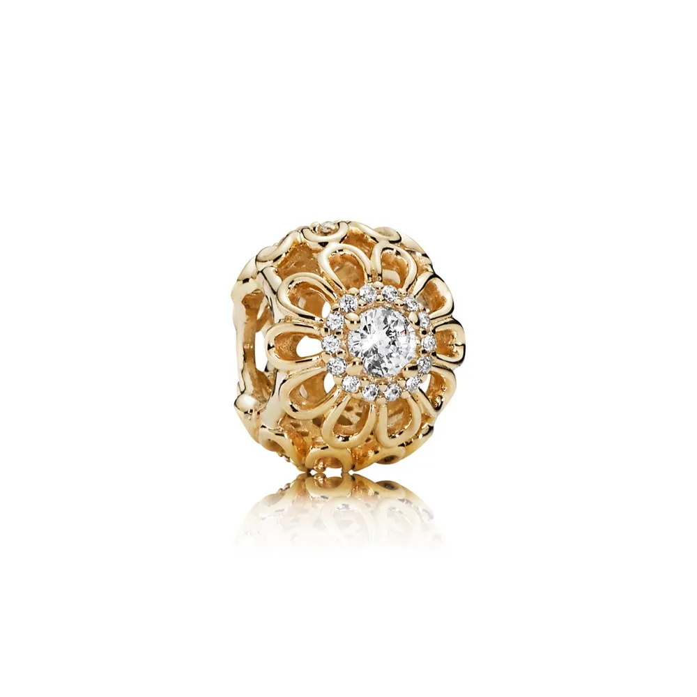 pandora floral brilliance charm clear cz 14k gold 750836cz