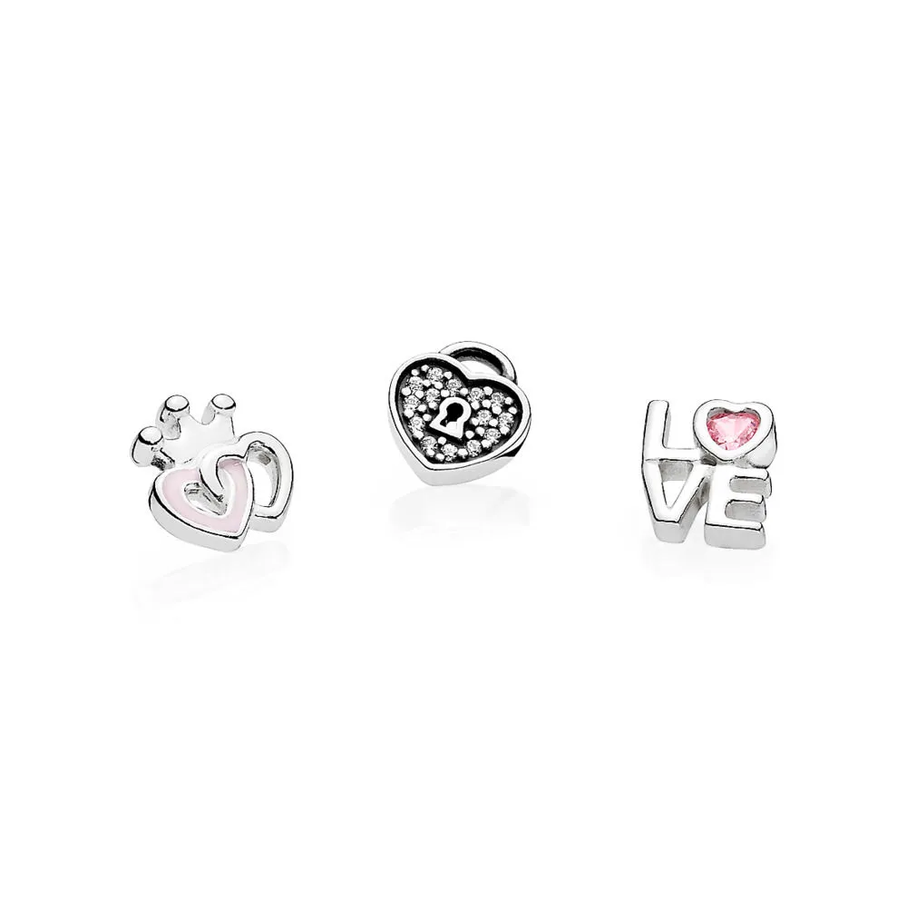 PANDORA Forever Hearts Petites, Soft Pink Enamel, Pink & Clear CZ - 792021PCZ