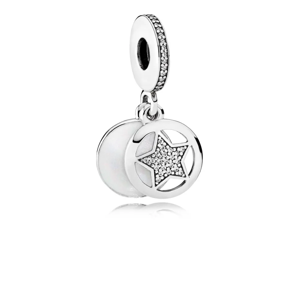 PANDORA Friendship Star, Silver Enamel Clear CZ Dangle Charm - 792148EN23