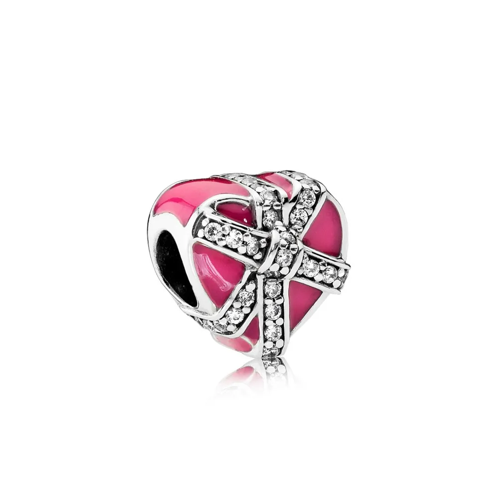 PANDORA Gifts of Love Charm, Magenta Enamel Clear CZ - 792047CZ