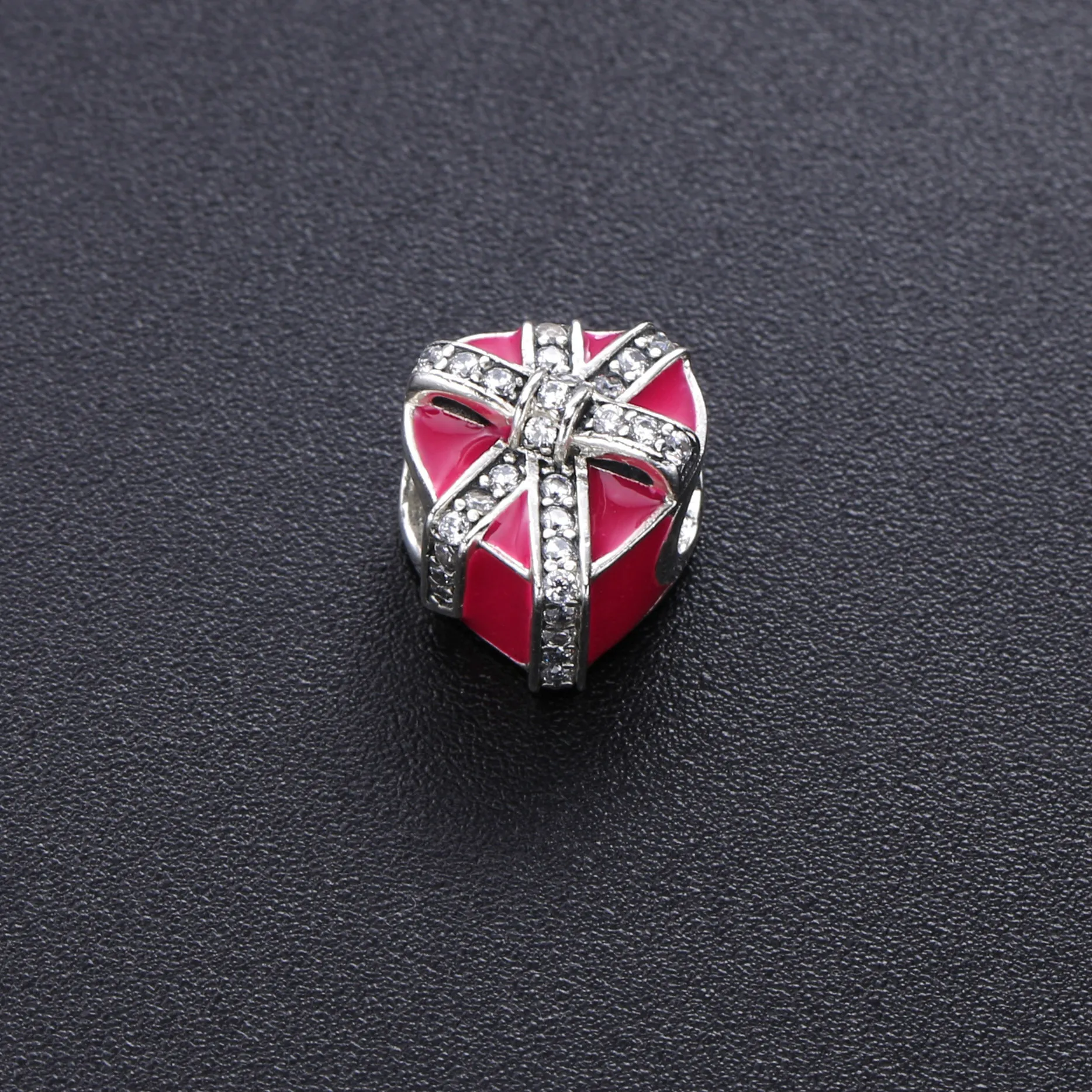 PANDORA Gifts of Love Charm, Magenta Enamel Clear CZ - 792047CZ