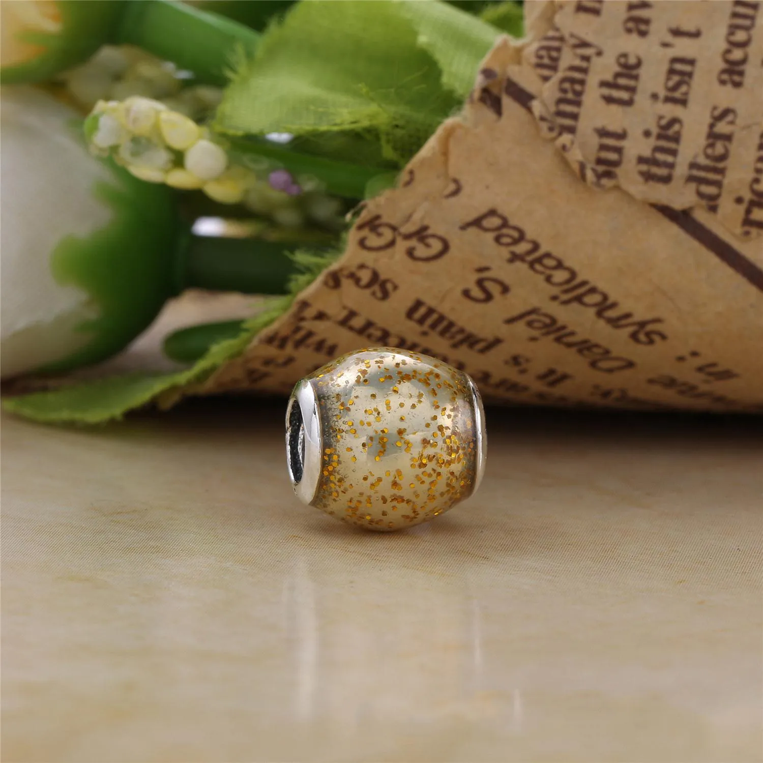 PANDORA Glitter Ball Golden Glitter Enamel Charm - 796327EN146