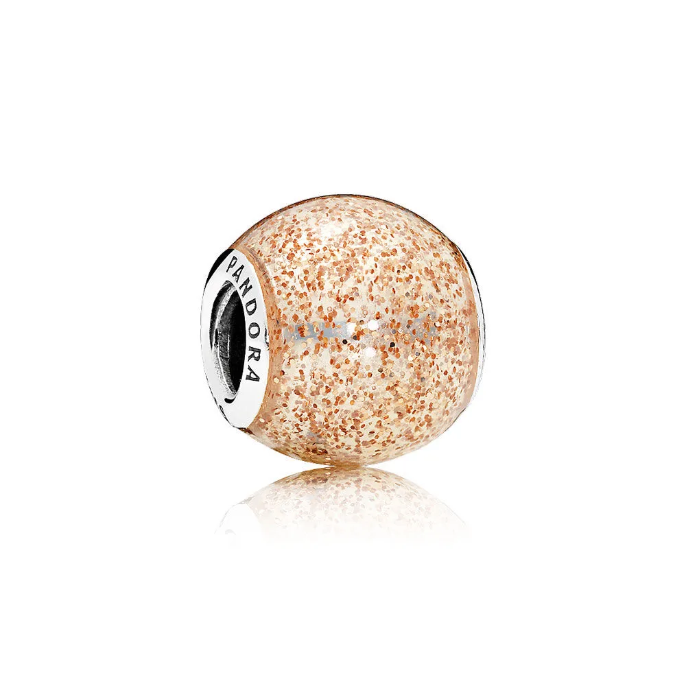 pandora glitter ball rose golden glitter enamel charm 796327en145