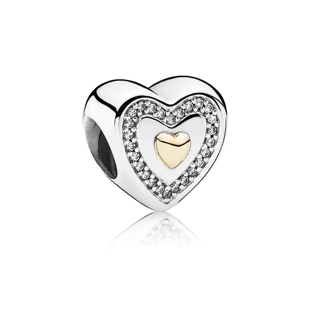 pandora heart silver charm with 14k heart and cubic zirconia cha 791523cz