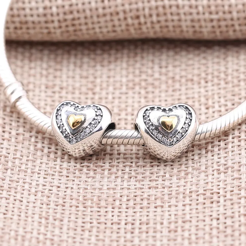 PANDORA Heart Silver Charm With 14K Heart and Cubic Zirconia Cha - 791523CZ