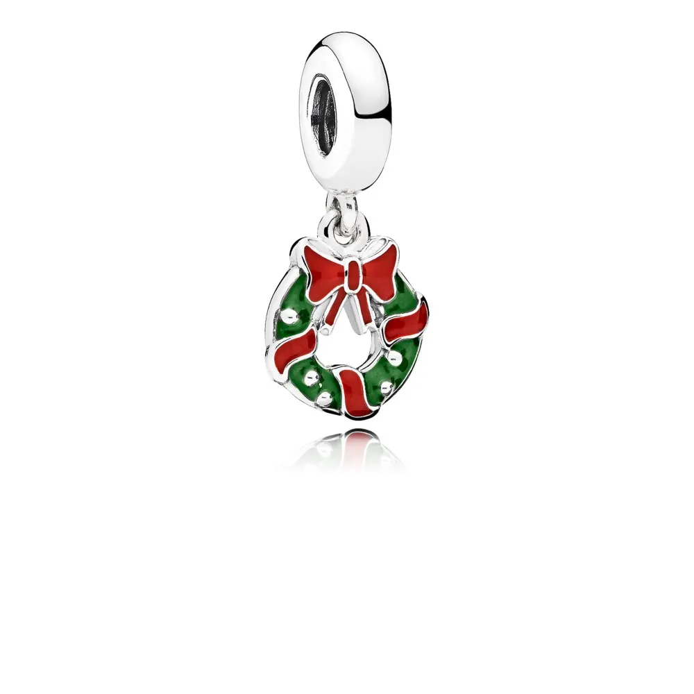 pandora holiday wreath dangle charm berry red green enamel 796362enmx