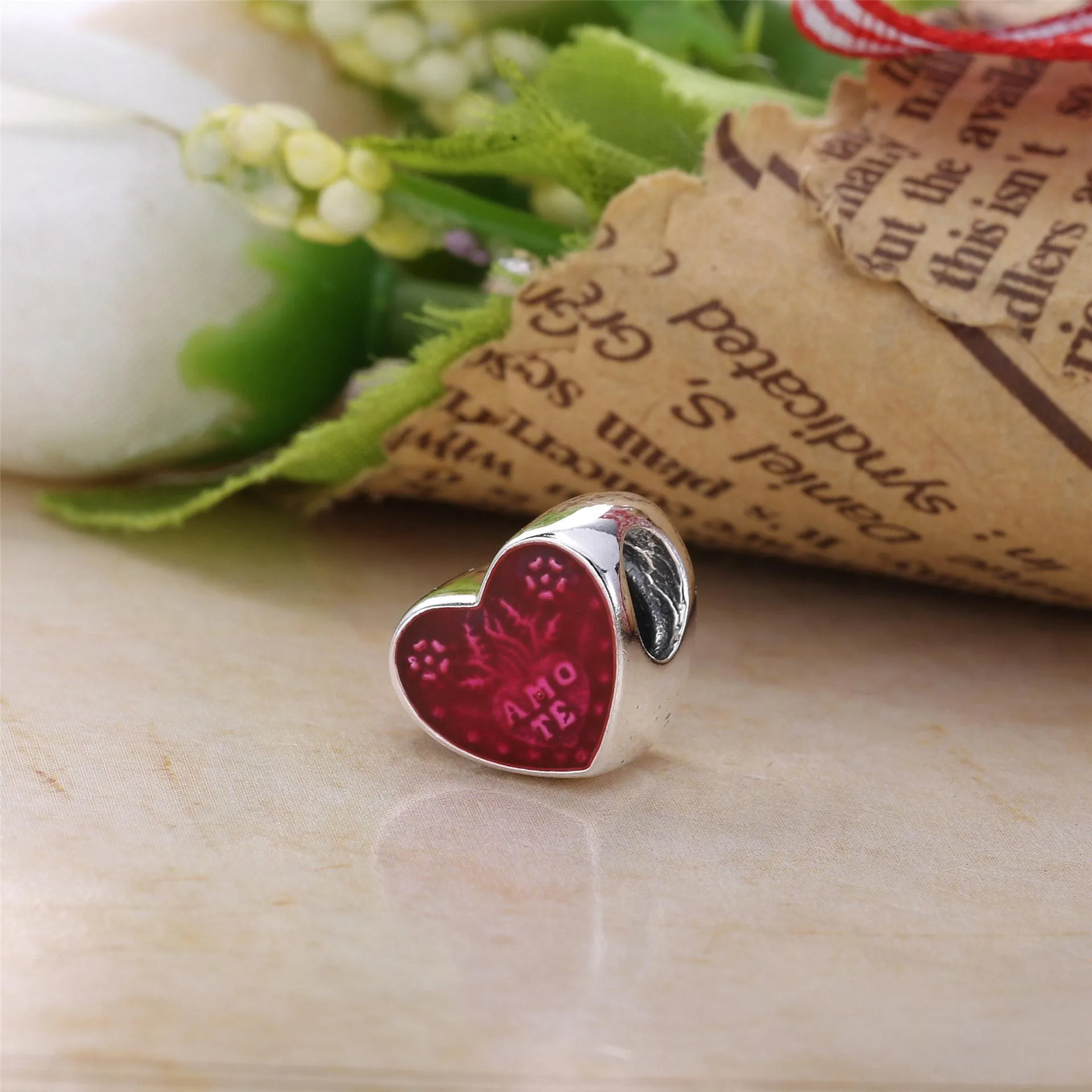 PANDORA Latin Love Heart Charm, Transparent Cerise Enamel - 792048EN117